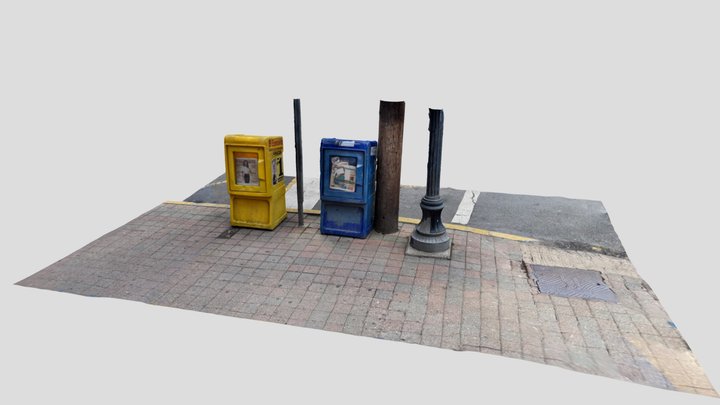 free press boxes a street lamp and a post 3D Model