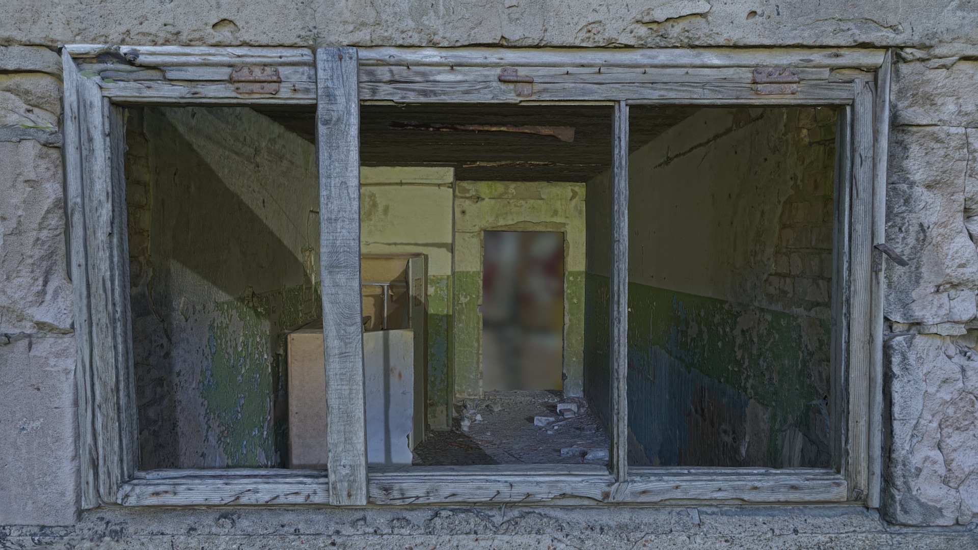 3D model VR Abandoned Room - This is a 3D model of the VR Abandoned Room. The 3D model is about a broken window in a building.