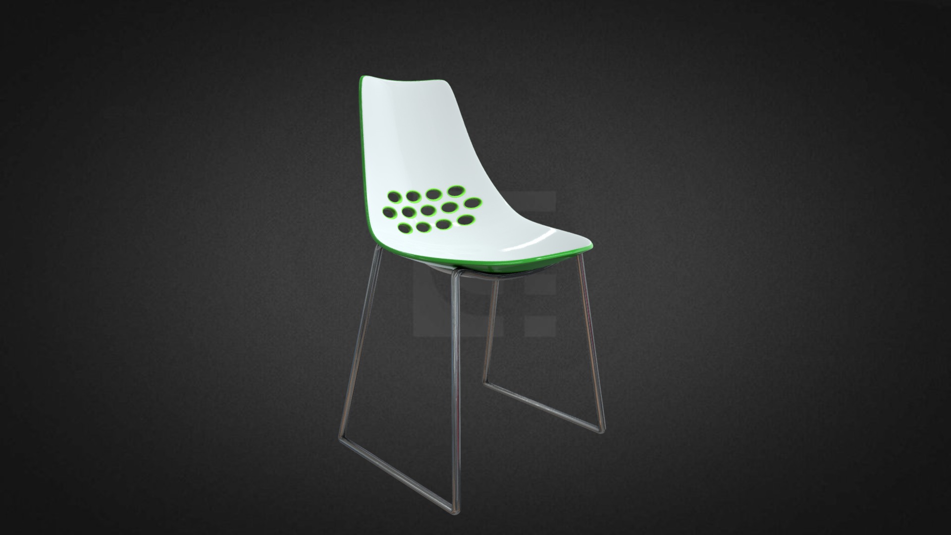 3D model Jam Chair Hire - This is a 3D model of the Jam Chair Hire. The 3D model is about a cube with a green and white design on it.