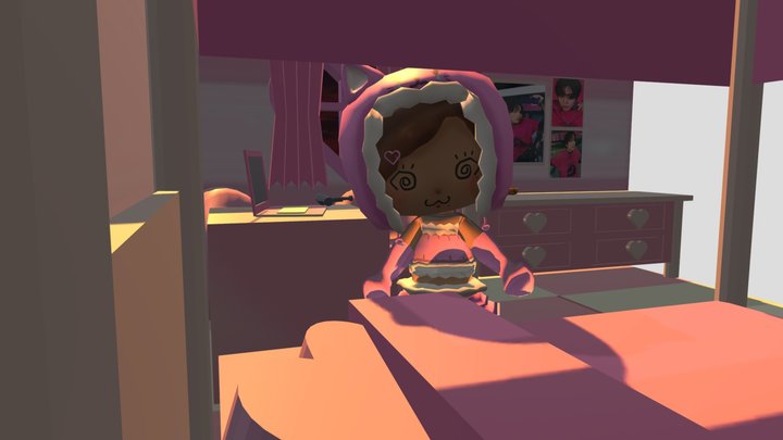 OC: Low poly pink cat in her bedroom (Sunset) 3D Model