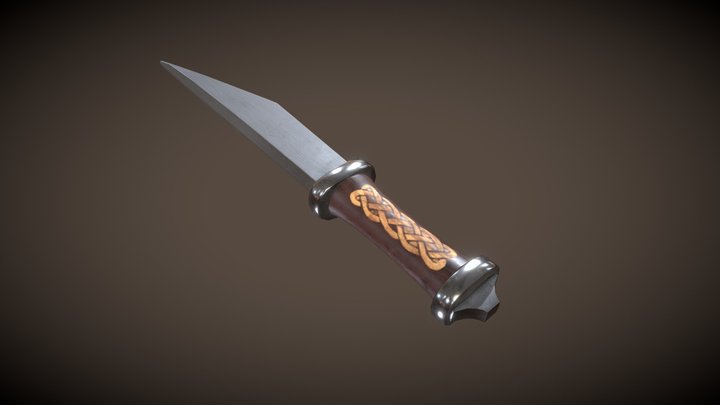 A low poly knife with a carved wooden handle 3D Model