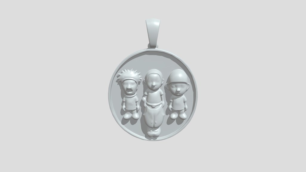 Diamond pendant with three cartoon figures
