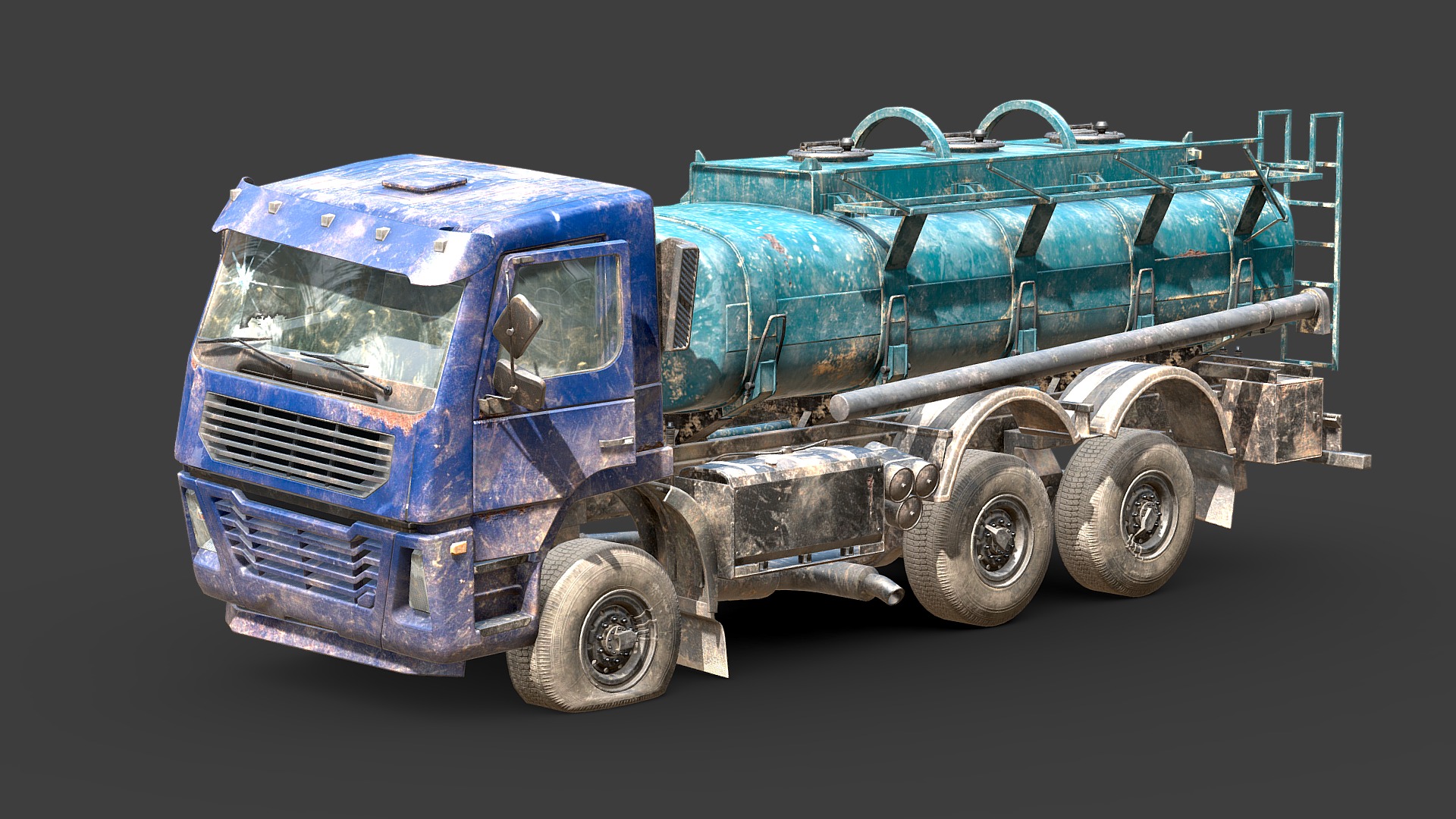 3D model Abandoned CisternTruck - This is a 3D model of the Abandoned CisternTruck. The 3D model is about a blue toy truck.