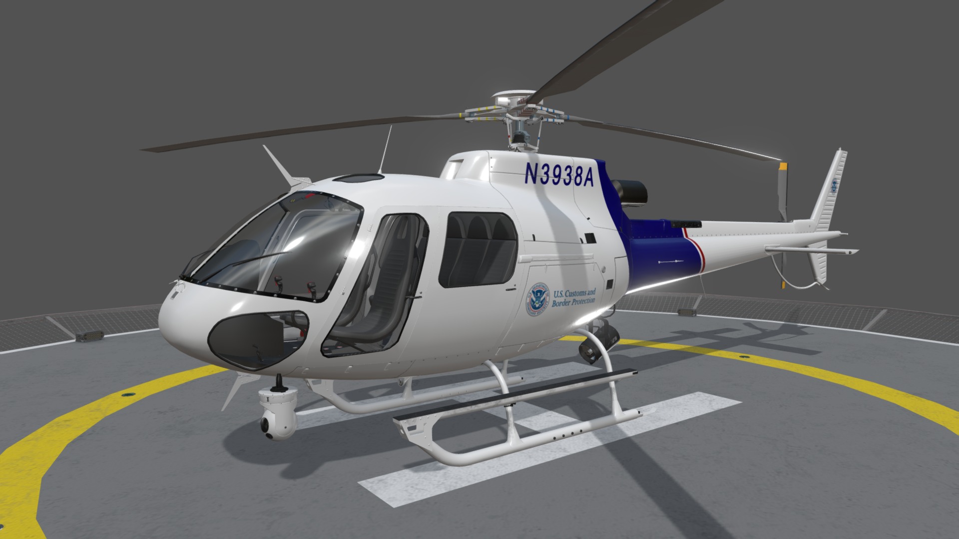 3D model AS-350 U.S. CBP Static - This is a 3D model of the AS-350 U.S. CBP Static. The 3D model is about a helicopter on a runway.
