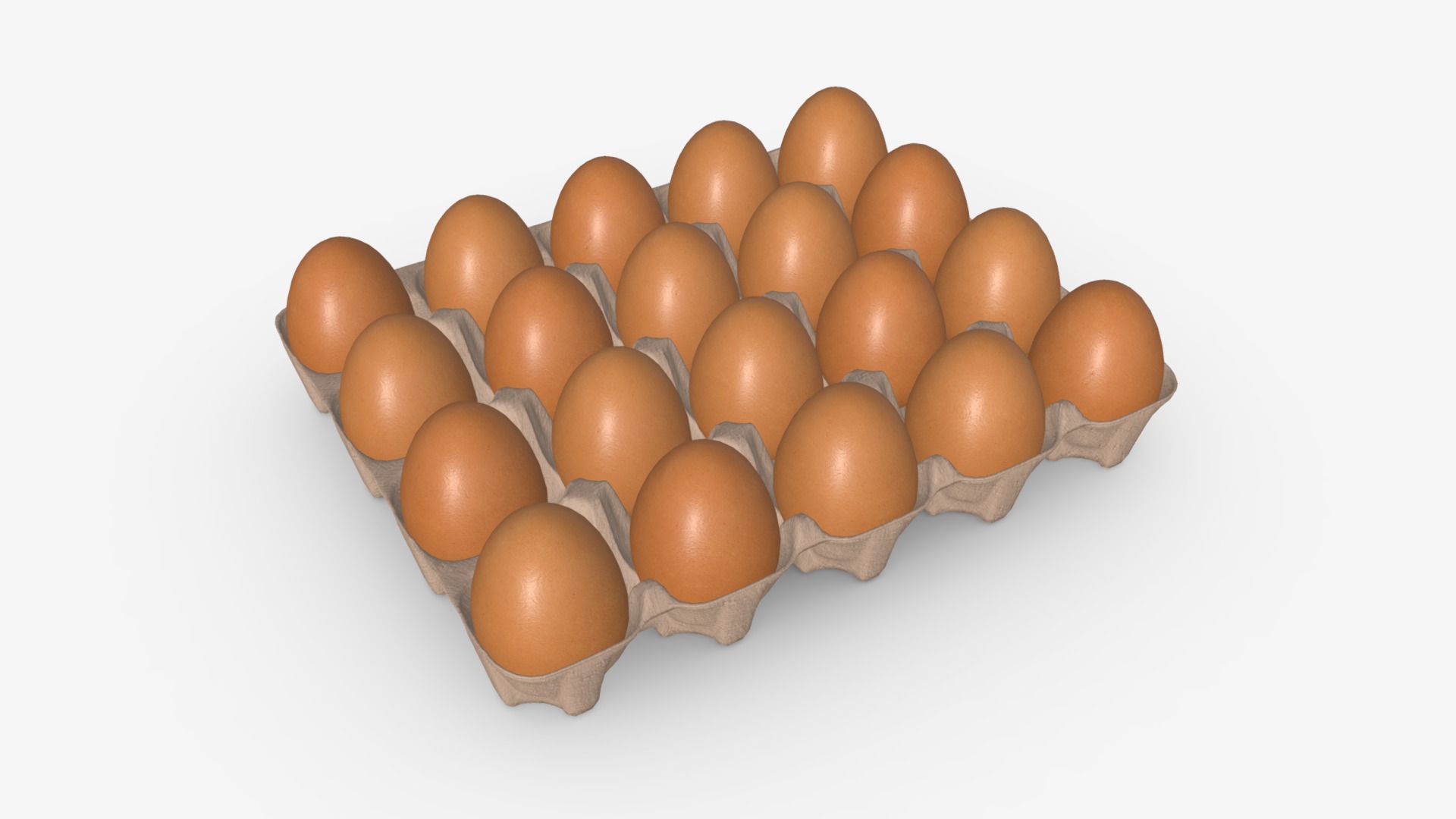 3D model Egg cardboard base 20 eggs - This is a 3D model of the Egg cardboard base 20 eggs. The 3D model is about a carton of brown eggs.