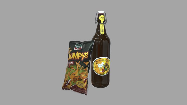 Bierflasche mit Chips 3D Model