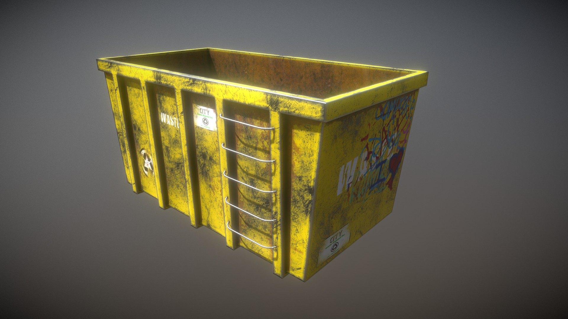 3D model Garbage container - This is a 3D model of the Garbage container. The 3D model is about a yellow box with a light inside.