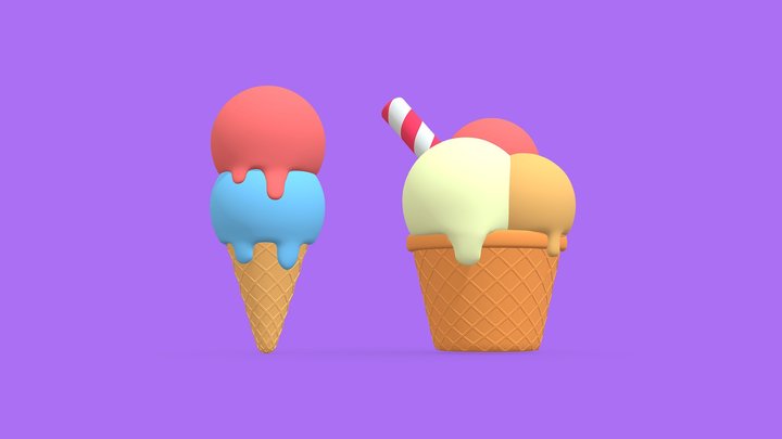 Ice Cream Summer Icons 3D Model