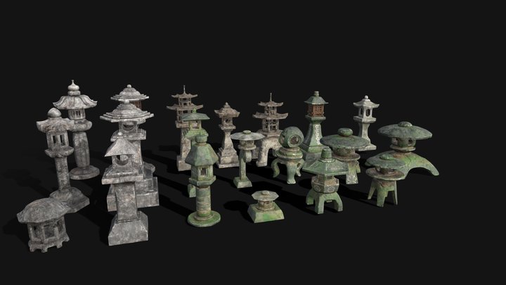 Japanese Lanterns Pack 3D Model