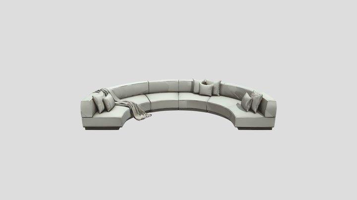 Curved sectional sofa with cushions and blanket 3D Model