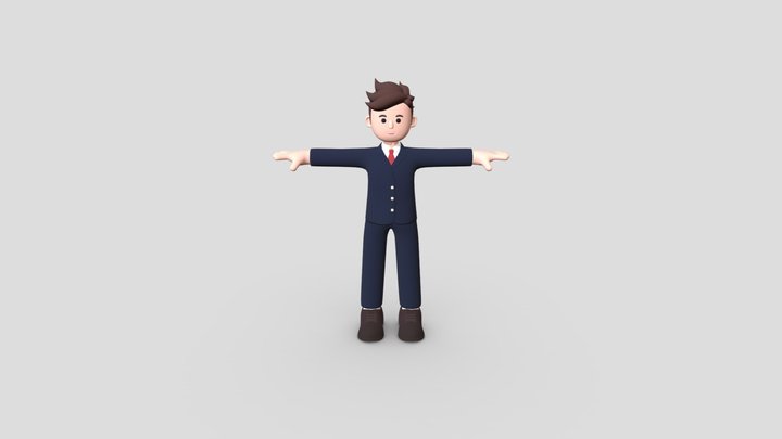 Minimal Man Cartoon Character 01 3D Model