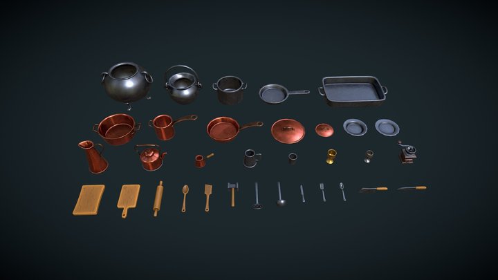 Stylized set: Kitchen equipment 3D Model