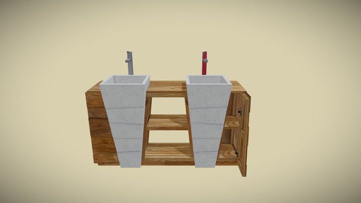 Meuble teck salle de bain 3D Model