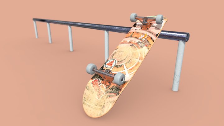 Skateboard on rail 3D Model