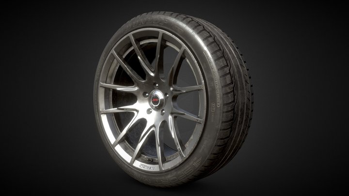 Rim 5Zigen ZR and Tire Dunlop. Low Poly 3D Model