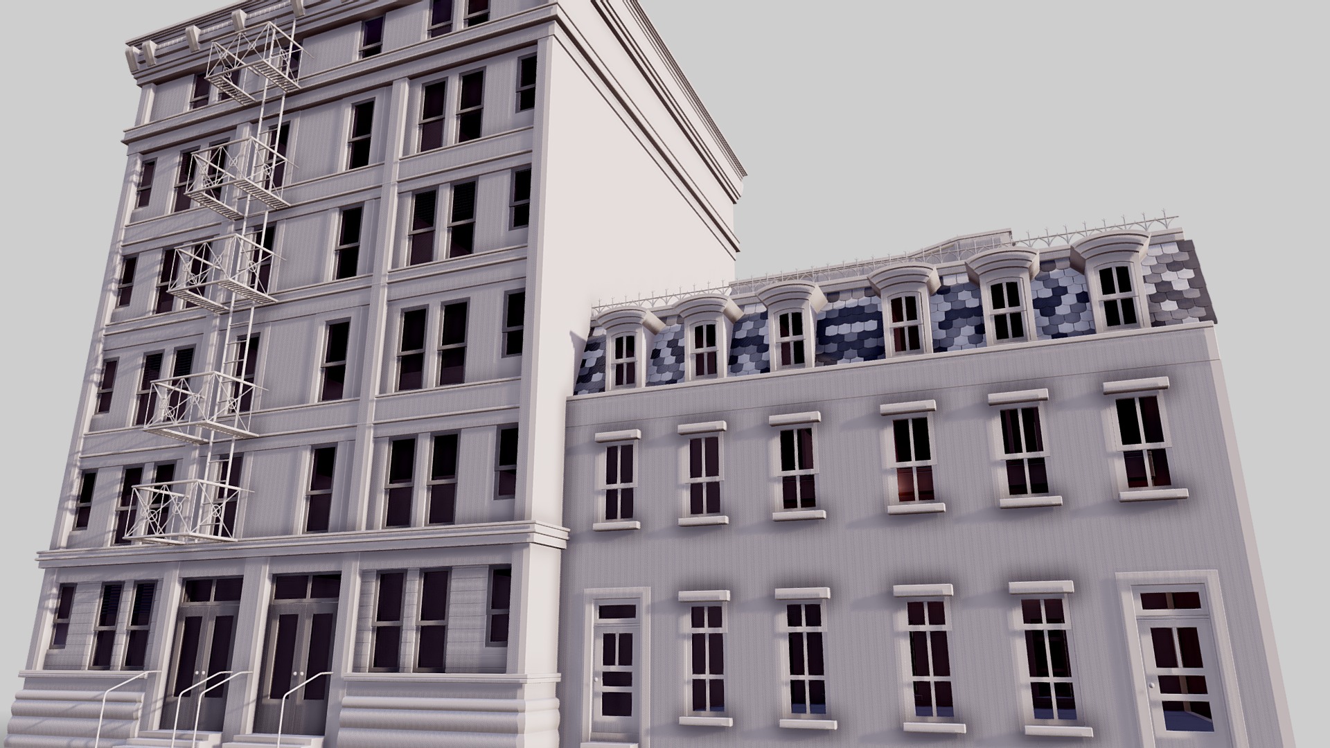 3D model Commercial Building Facade 02 - This is a 3D model of the Commercial Building Facade 02. The 3D model is about a building with a ladder on the side.