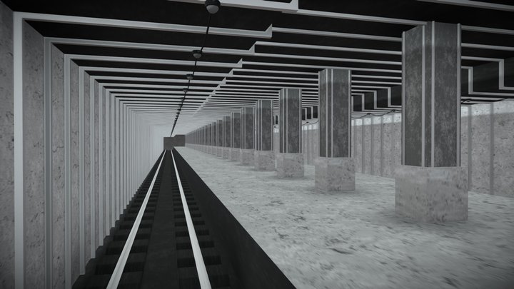 simple subway station 150m long 3D Model