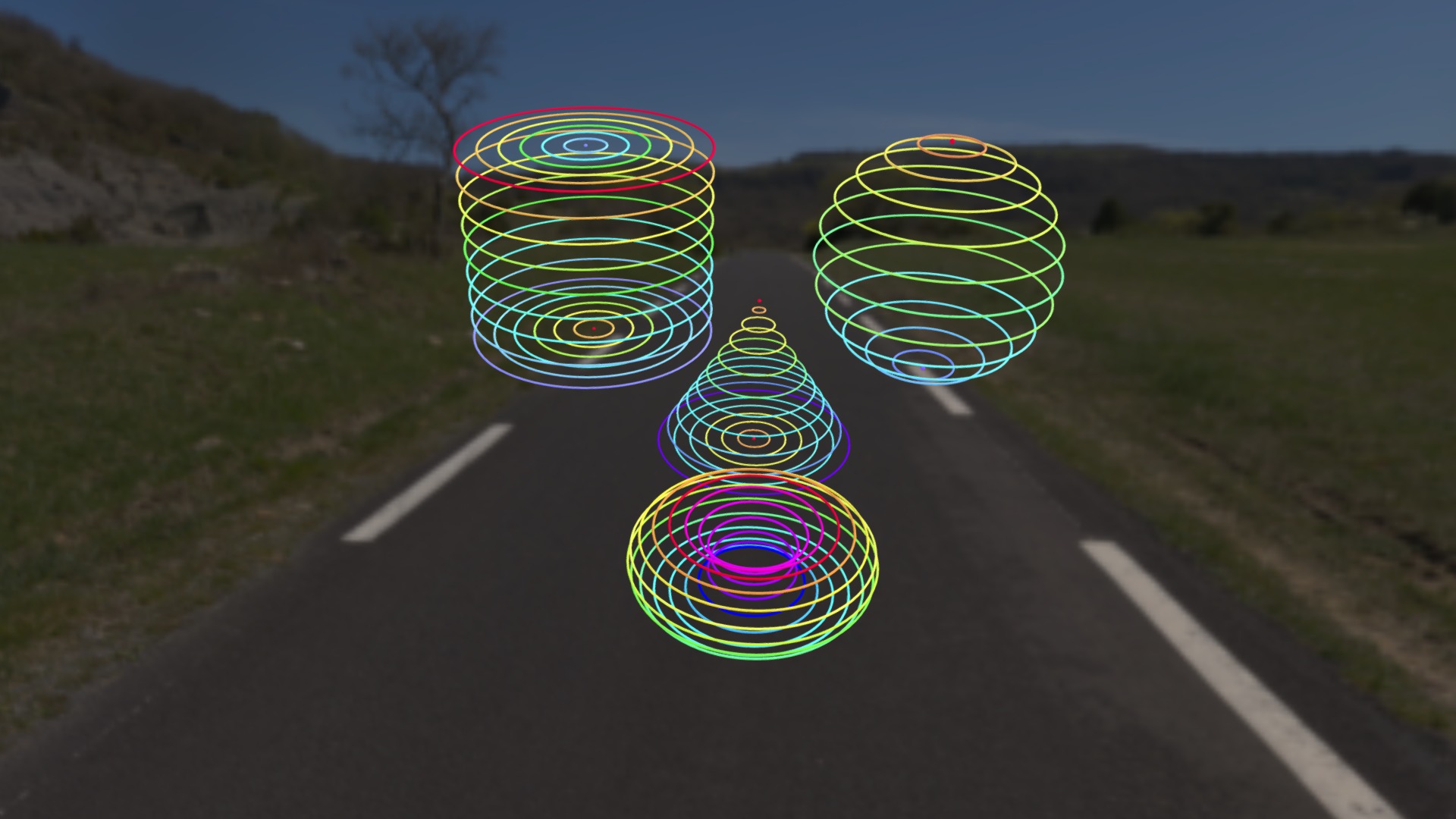 3D model four circle-based primitives - This is a 3D model of the four circle-based primitives. The 3D model is about a road with colorful circles on it.