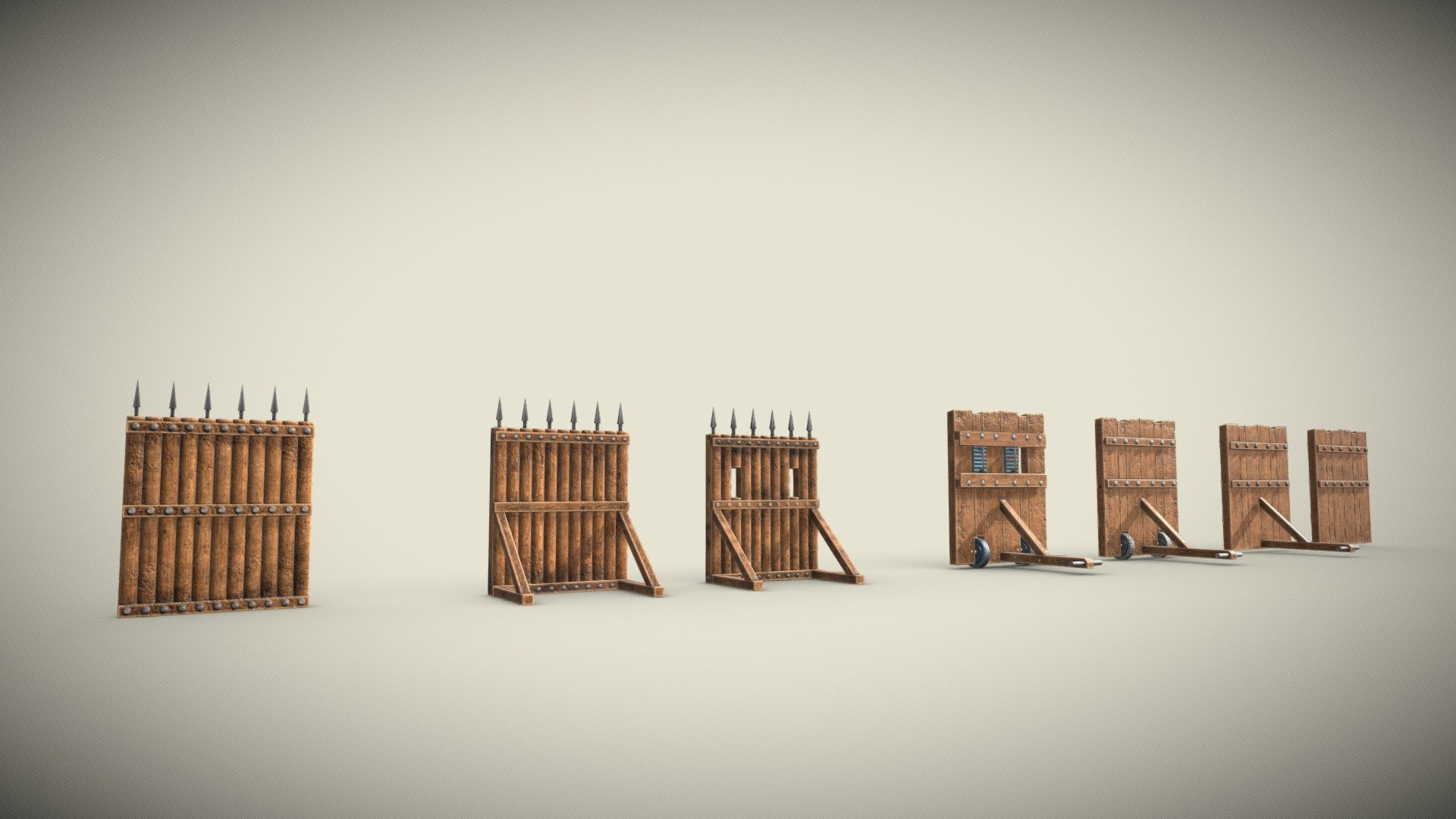 Fence wooden fencing for defense PBR lowpoly ga Buy Royalty Free 3D