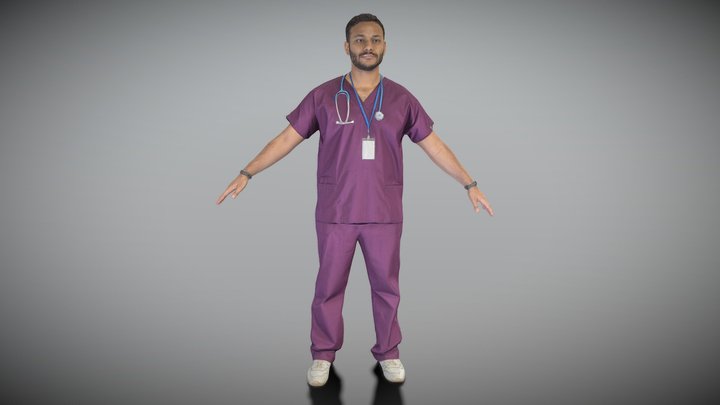 Male doctor in purple uniform in A-pose 299 3D Model