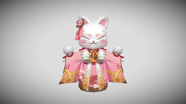 Lowpoly Kimono cat 3D Model