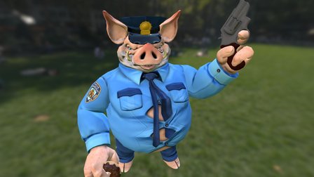 Pig Cop Posed 3D Model