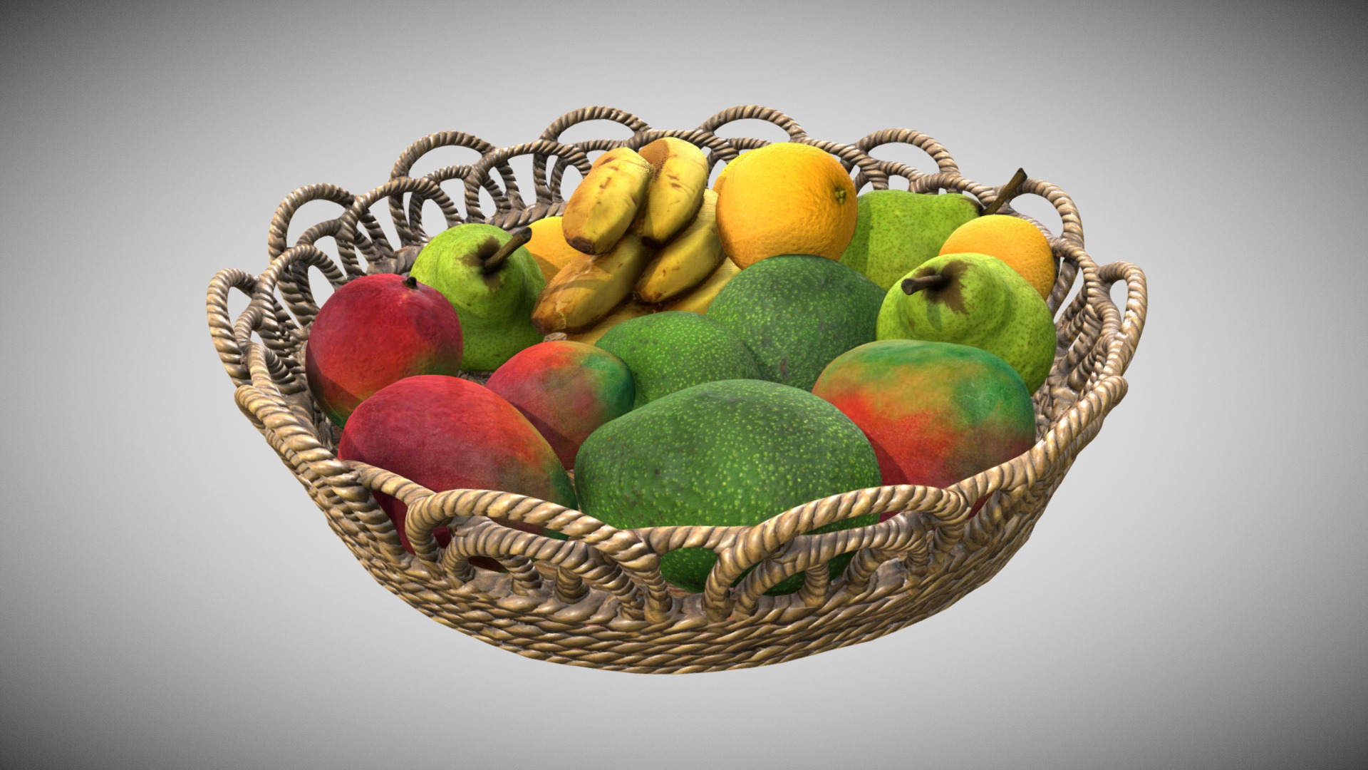 3D model Fruit on Table - This is a 3D model of the Fruit on Table. The 3D model is about a basket of colorful fruits.