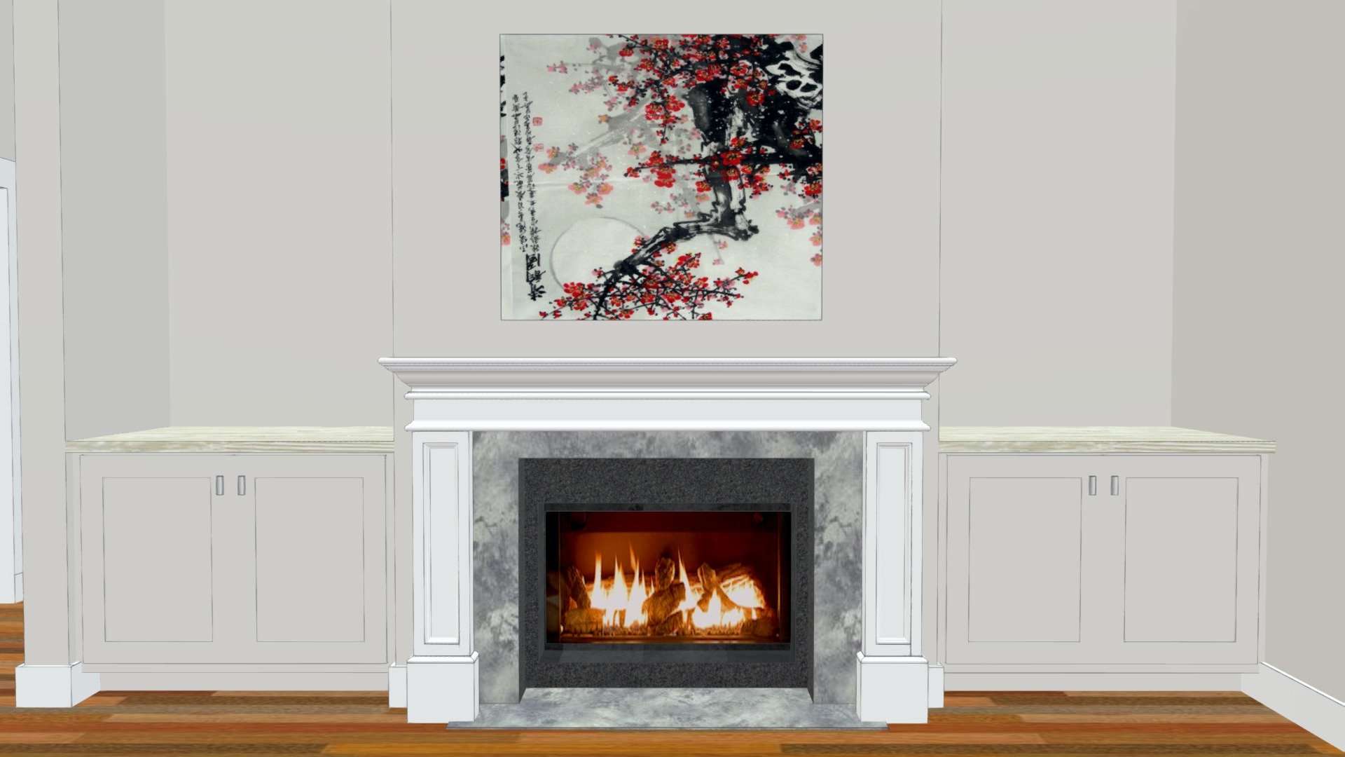 Greatroom fireplace v1 - light cabinets