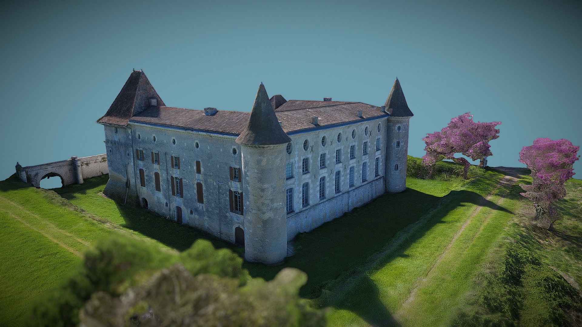 3D model Le Château De Labaurie (Charente 16) - This is a 3D model of the Le Château De Labaurie (Charente 16). The 3D model is about a large building with a lawn in front of it.