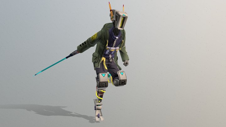 CYBORG Sword Warrior Run Fbx Pbr 3D Model