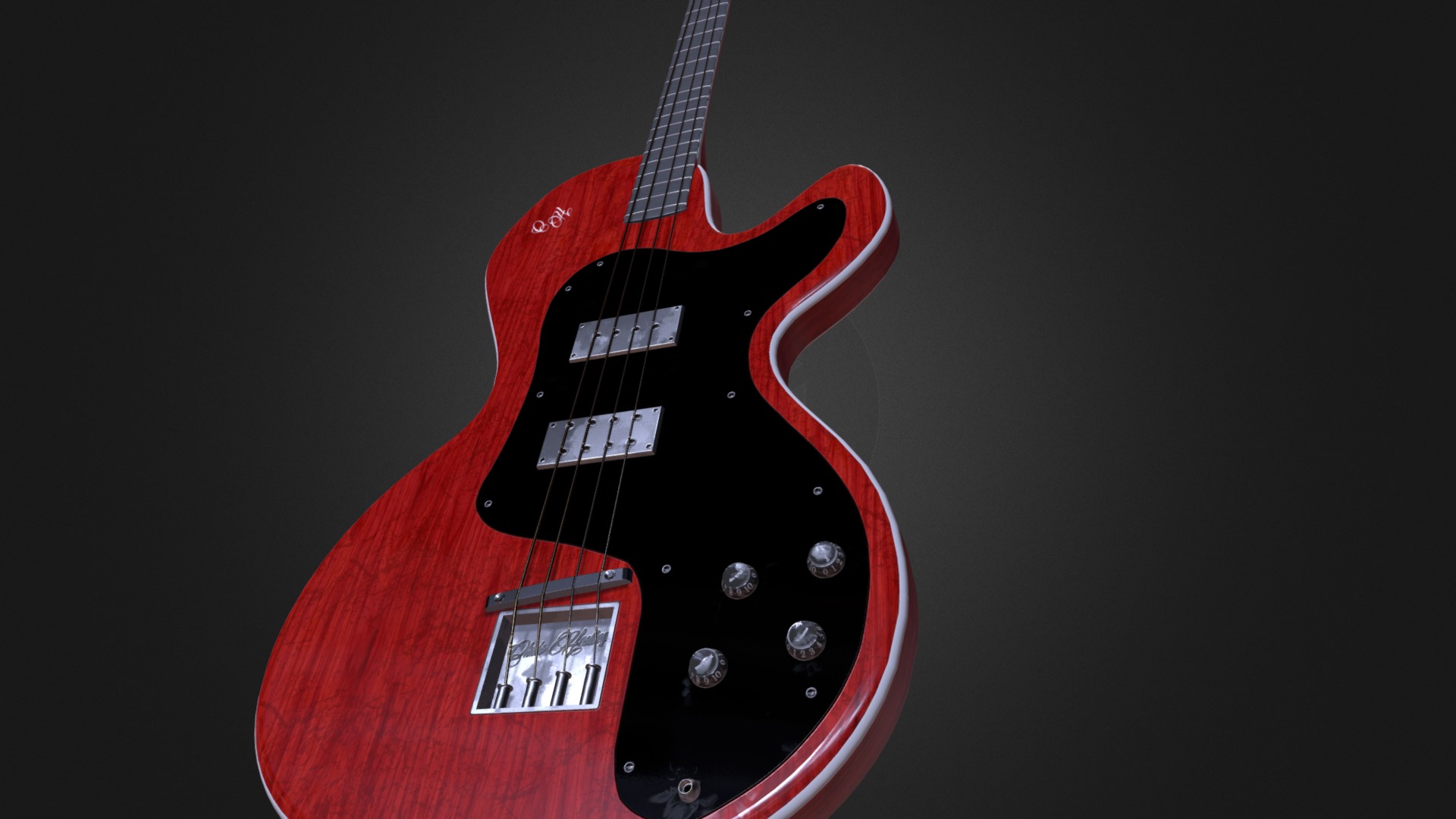 3D model Custom Bass Guitar Cherry - This is a 3D model of the Custom Bass Guitar Cherry. The 3D model is about a red and black guitar.