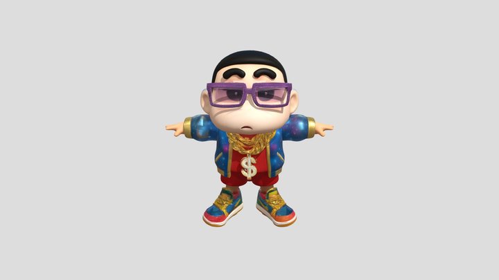 Shinchan Richest child in outfit with gold chain 3D Model