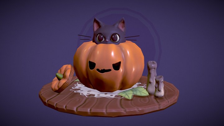 Spooky Pumpkin Cat 3D Model