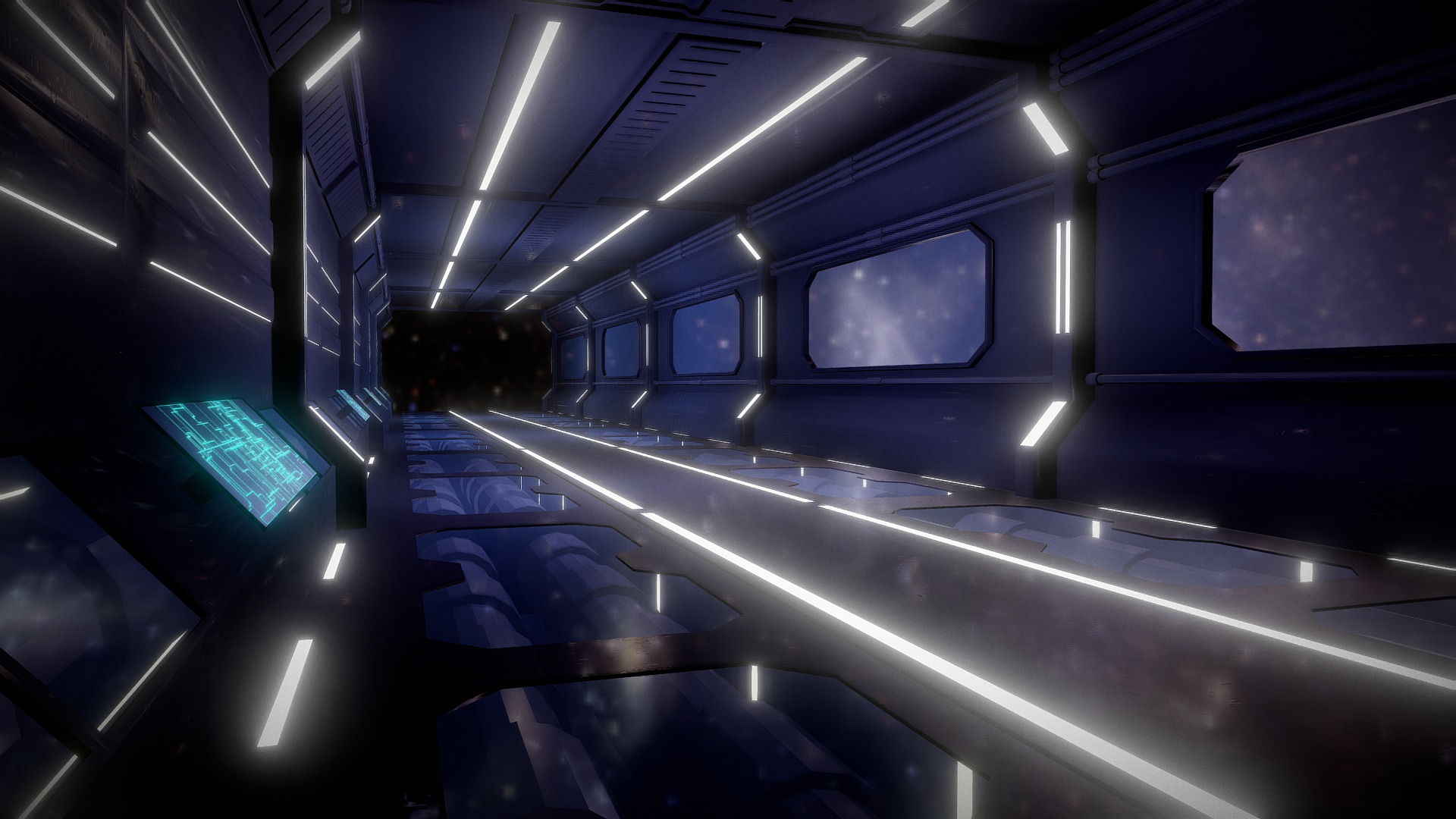 3D model Sci-fi Spaceship Corridor - This is a 3D model of the Sci-fi Spaceship Corridor. The 3D model is about a large airplane with many screens.