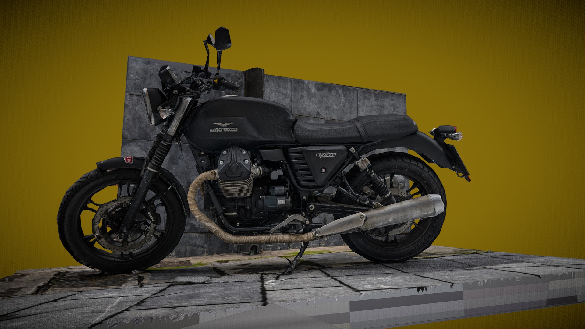 3D model 10K- Moto Guzzi v7 photogrammetry scan remake - This is a 3D model of the 10K- Moto Guzzi v7 photogrammetry scan remake. The 3D model is about a motorcycle on a platform.