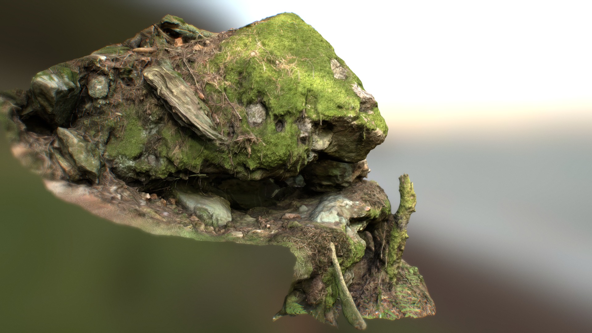 3D model Mossy stone - This is a 3D model of the Mossy stone. The 3D model is about a green rock with a green top.