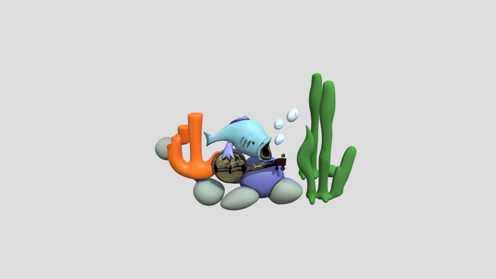 Cartoon fish playing a banjo