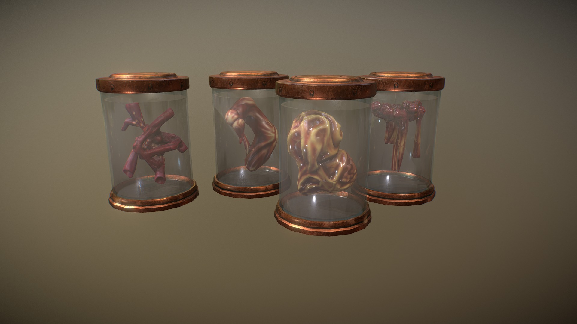 3D model Jar - This is a 3D model of the Jar. The 3D model is about a group of gold and bronze pots.