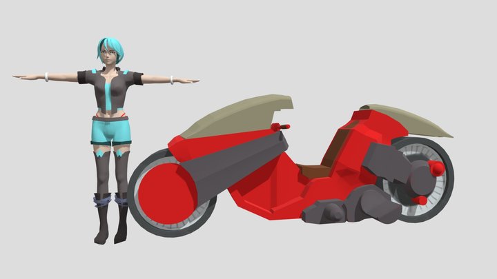 Girl and moto 3D Model