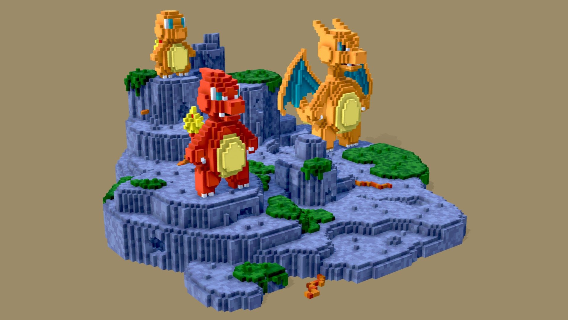 Charmander evolution - Pokémon Voxelart