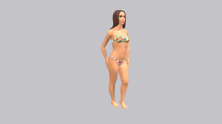 Woman in floral bikini pose 3D Model