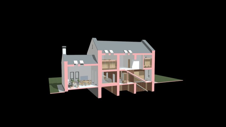 Дом Артема_ 2024_03_01_вариант 3_разрез продольн 3D Model