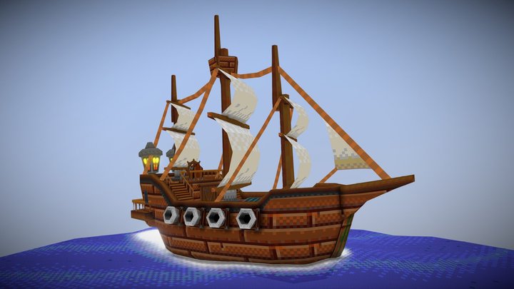Pixel Galleon 3D Model