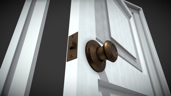 White Wooden Bedroom Door 3D Model