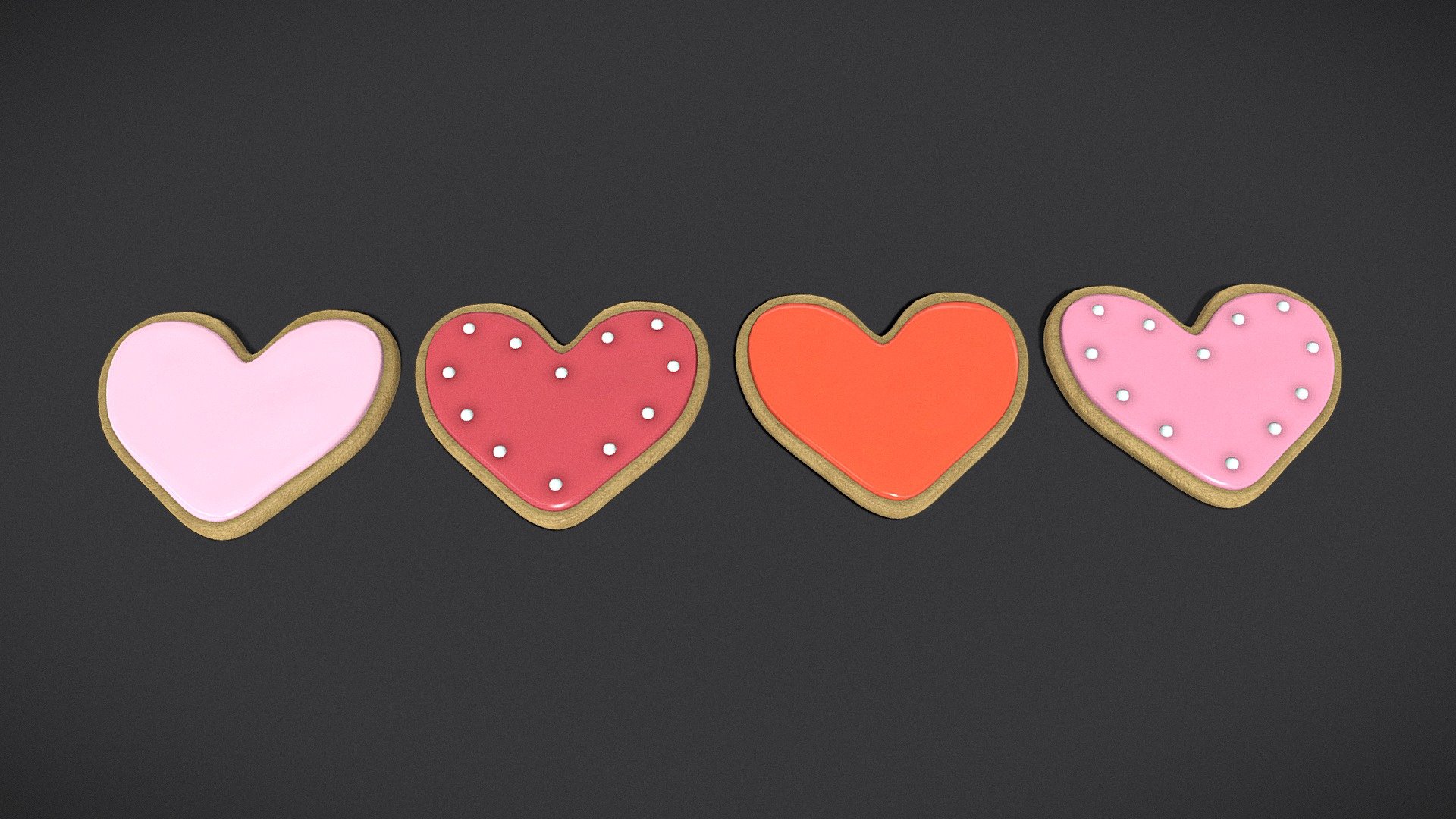 Pink Red Heart Cookies Buy Royalty Free 3D model by