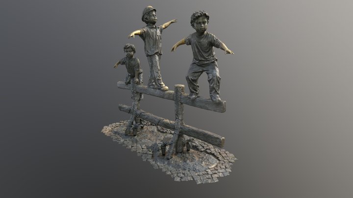 Kids on fence statue 3D Model