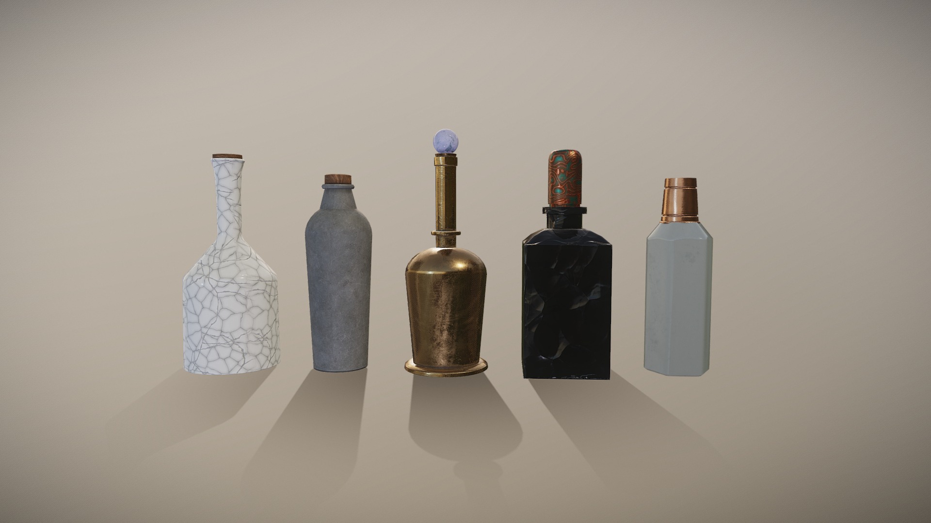 3D model Bottles - This is a 3D model of the Bottles. The 3D model is about a group of glass bottles.