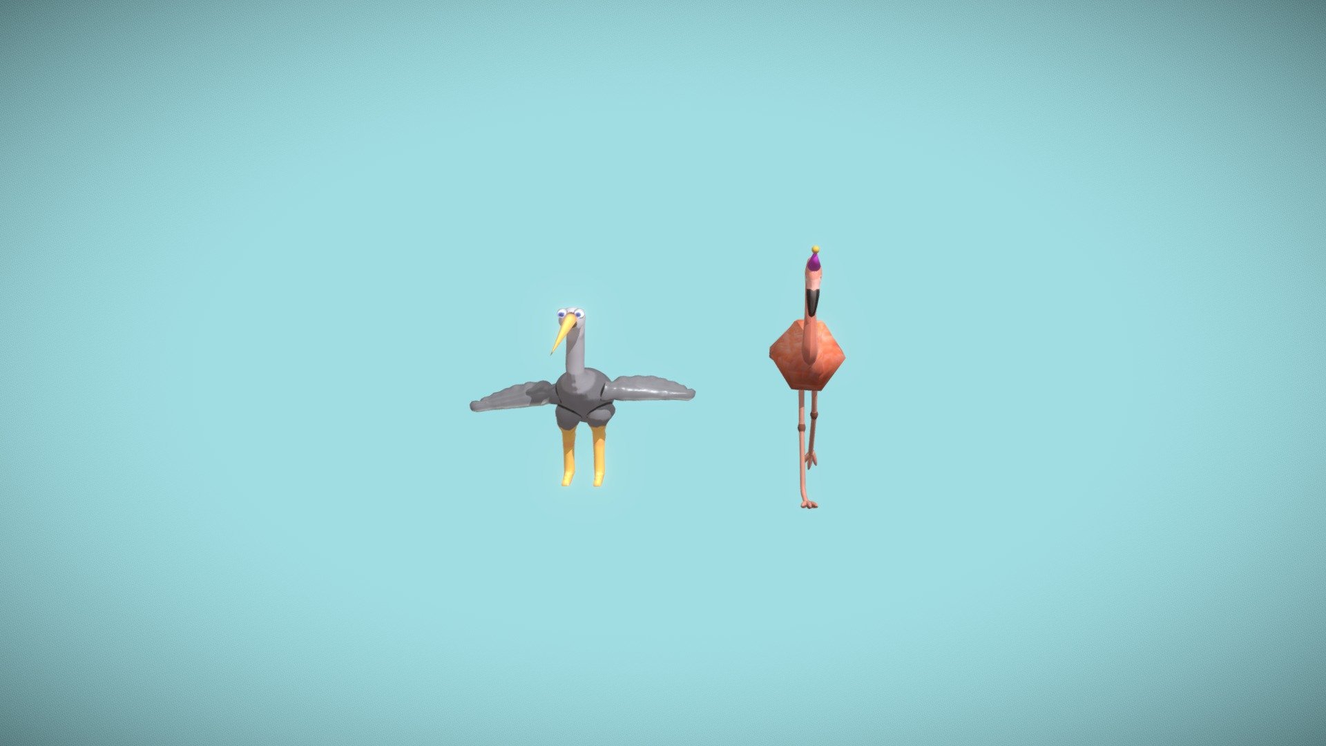 Dancing flamingo and heron