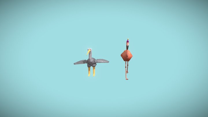 Dancing flamingo and heron 3D Model