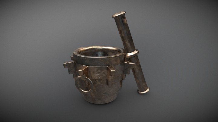 Andalusian Bronze Mortar And Pestle 3D Model